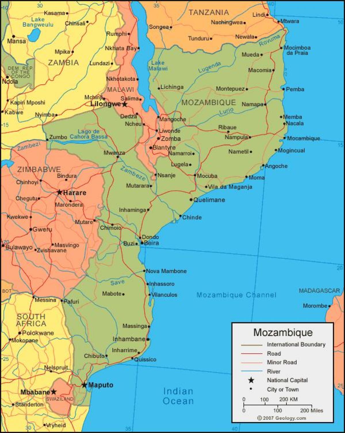 žemėlapis Mozambiko pakrante