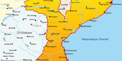 Žemėlapis Mozambikas žemėlapyje atstumai